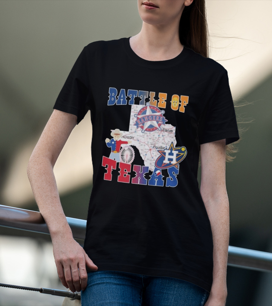 Battle Of Texas Rangers Astros Map T-Shirt