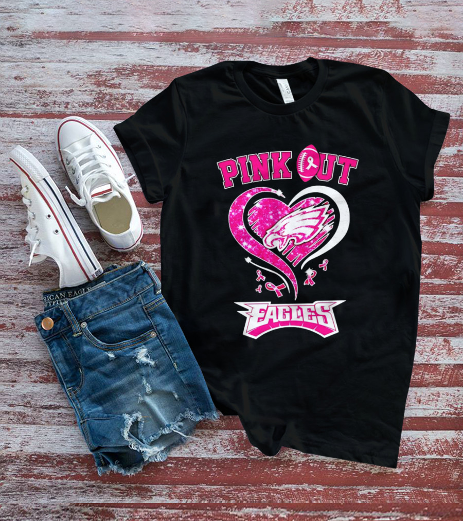 Philadelphia Eagles Pink Out Breast Cancer Awareness Heart T-Shirt