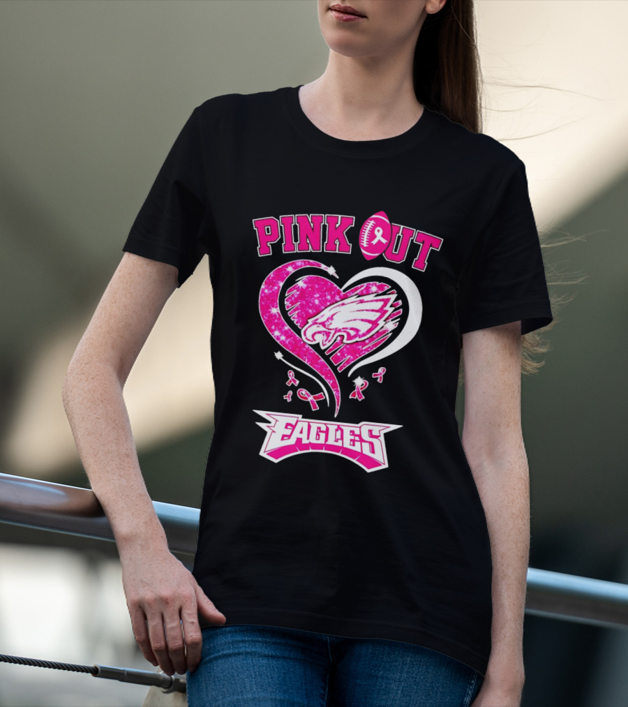 Philadelphia Eagles Pink Out Breast Cancer Awareness Heart T-Shirt