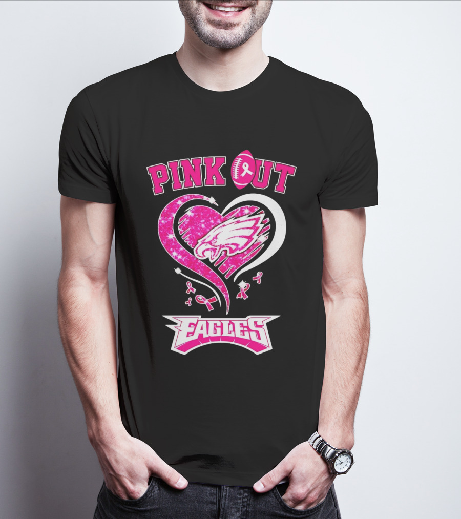 Philadelphia Eagles Pink Out Breast Cancer Awareness Heart T-Shirt
