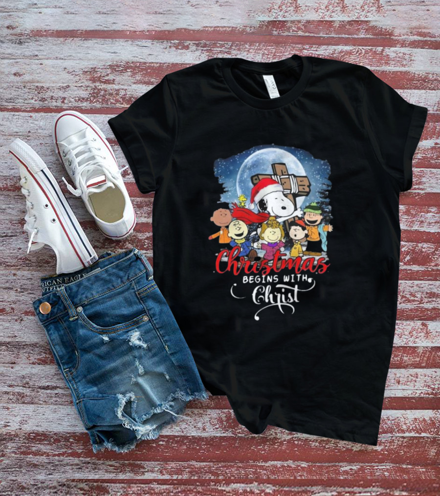 Christmas Begins With Christ Peanuts Characters Snoopy T-Shirt