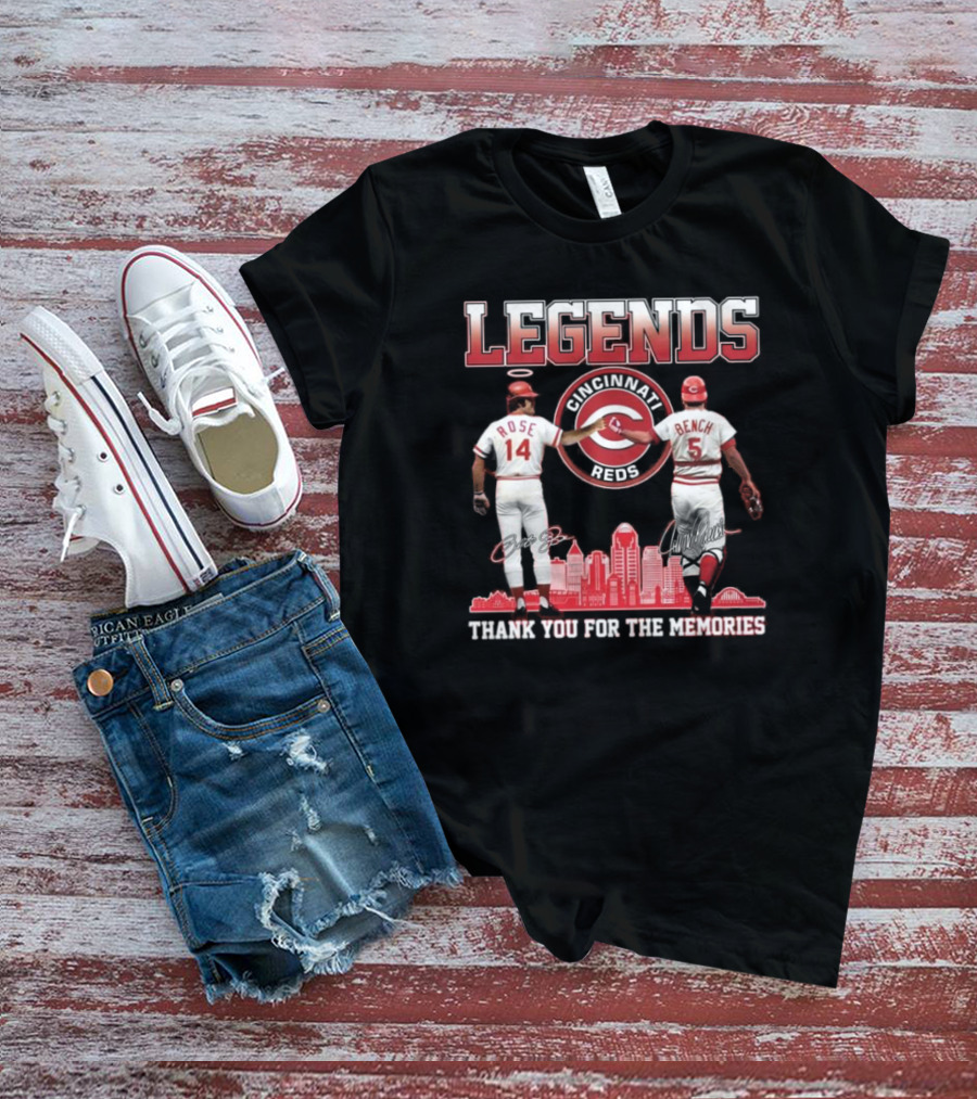 Cincinnati Reds Legends Pete Rose Johnny Bench Thank You For The Memories T-Shirt