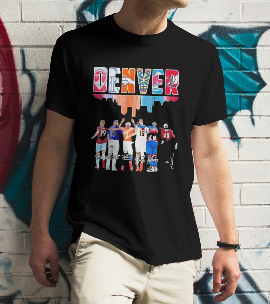 Denver City Skyline Rapids Rockies Broncos Nuggets Avalanche Mammoth Team Spirit T-Shirt
