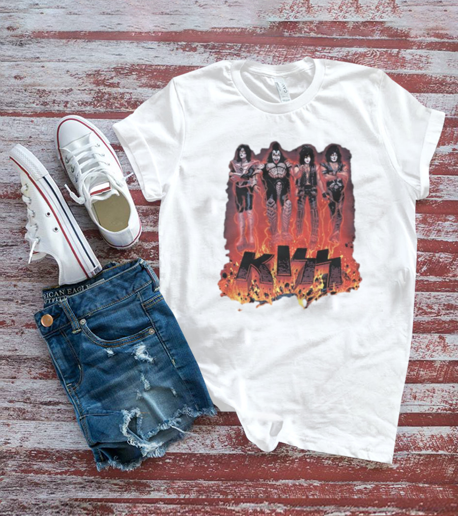KISS Band Members Surrounded By Flames T-Shirt