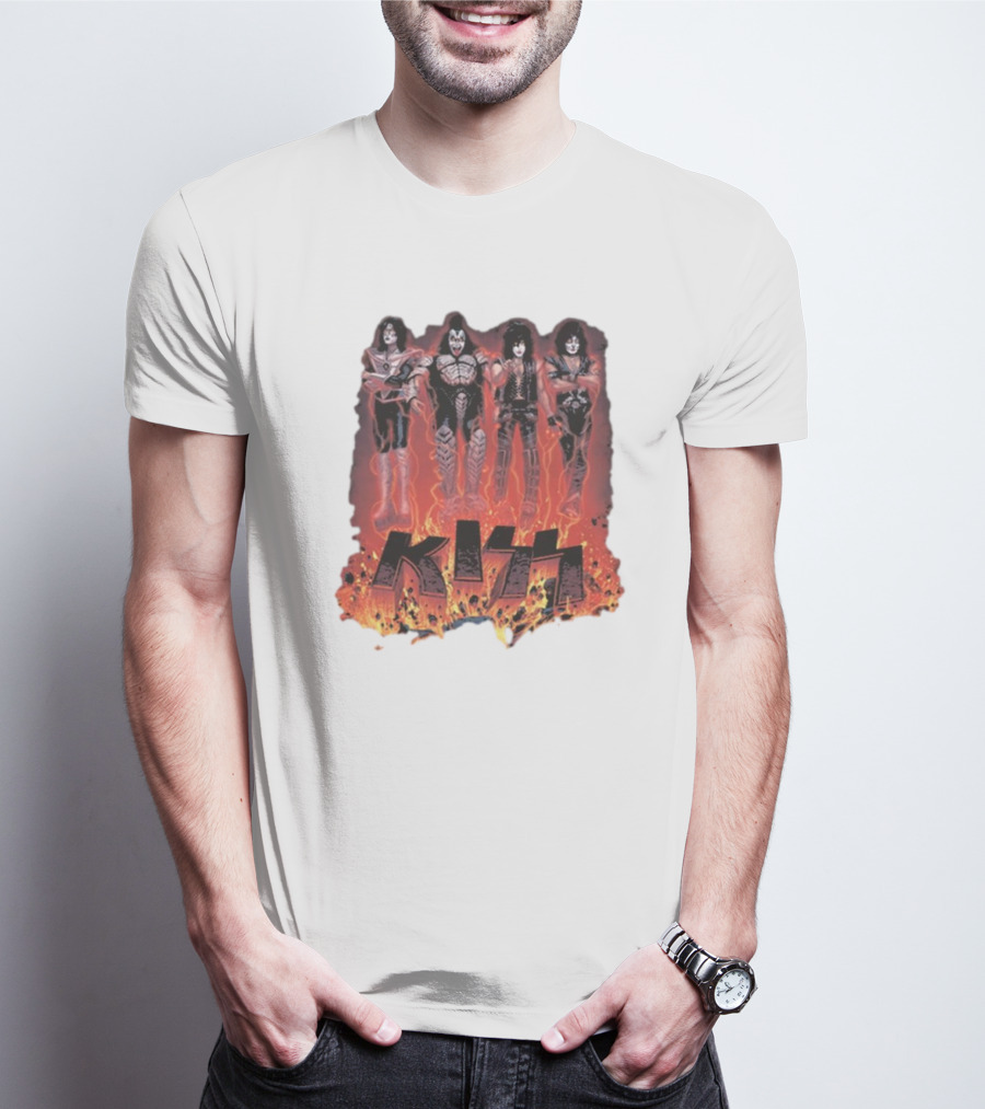 KISS Band Members Surrounded By Flames T-Shirt
