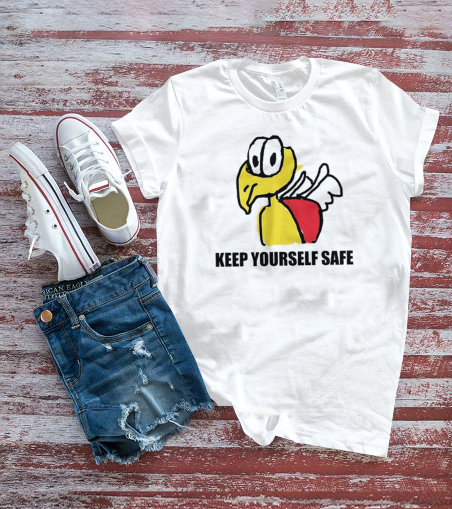 KEEP YOURSELF SAFE Yellow Bird Drawing T-Shirt