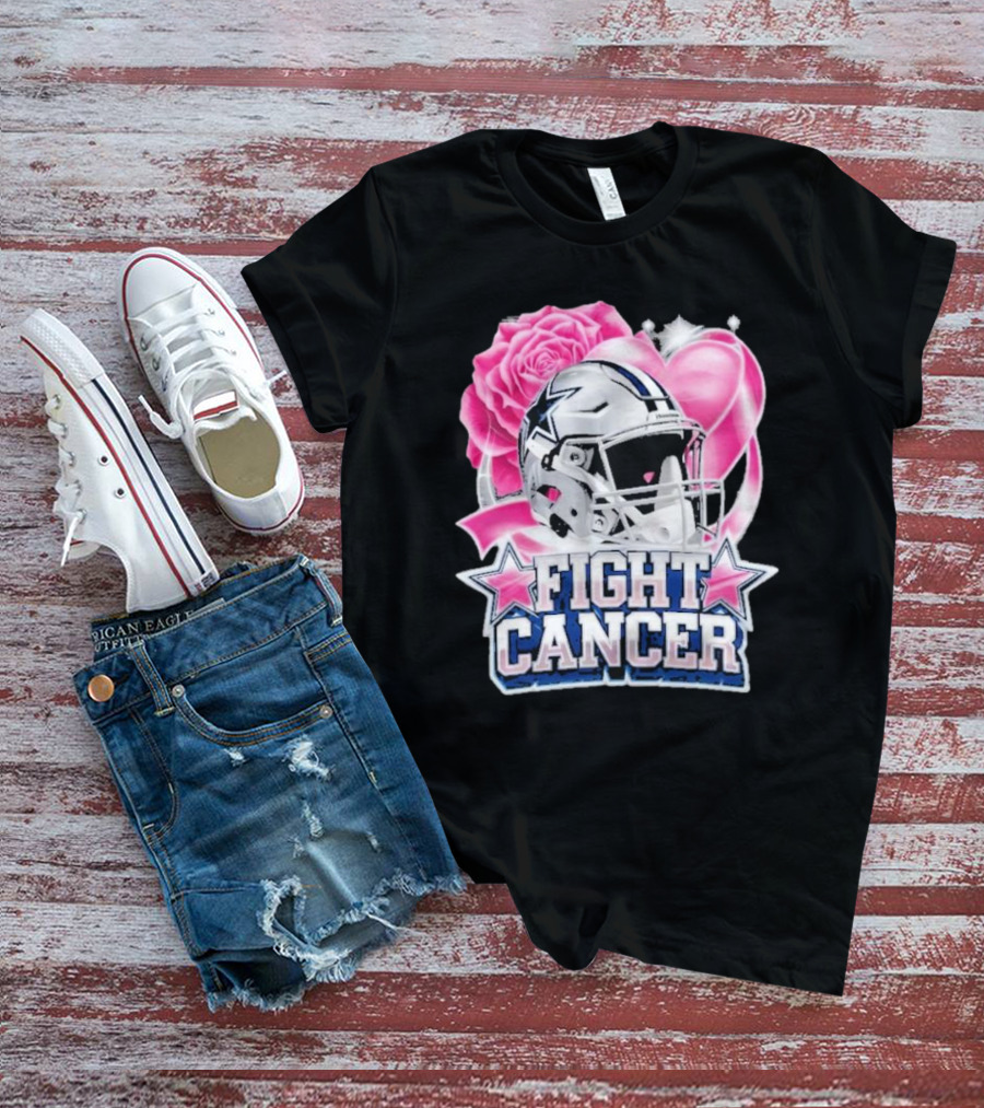 Fight Cancer Breast Cancer Dallas Cowboys Helmet Roses Pink T-Shirt