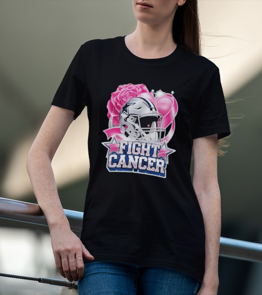 Fight Cancer Breast Cancer Dallas Cowboys Helmet Roses Pink T-Shirt