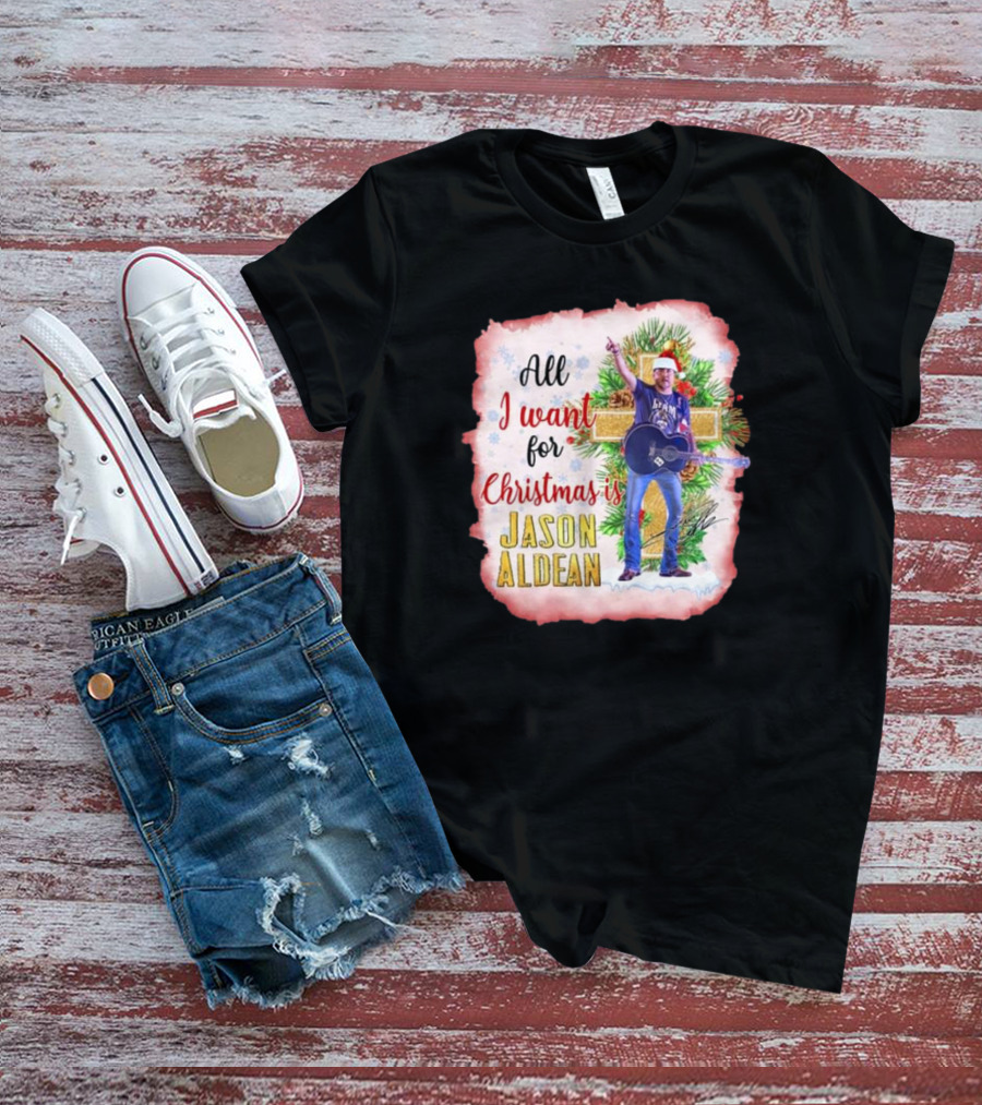 All I Want For Christmas Is Jason Aldean In Santa Hat With Guitar T-Shirt
