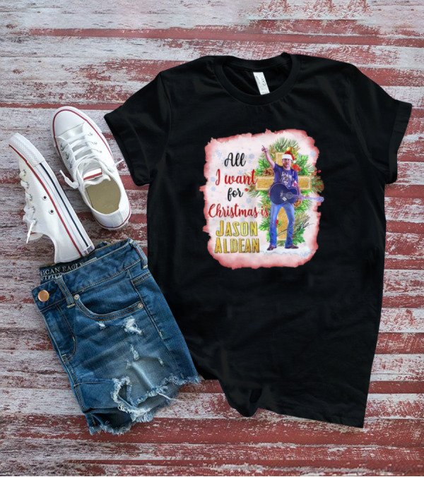 All I Want For Christmas Is Jason Aldean In Santa Hat With Guitar T-Shirt