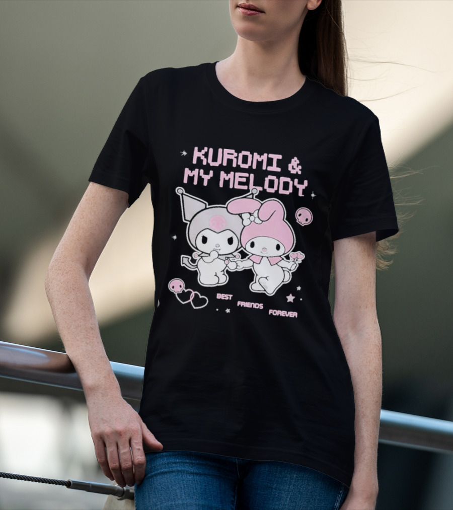 Kuromi And My Melody Best Friends Forever Skull Cute And Heart T-Shirt