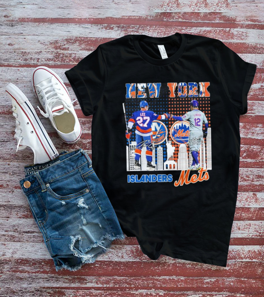 New York Islanders Mets Anders Lee Francisco Lindor Collaboration T-Shirt