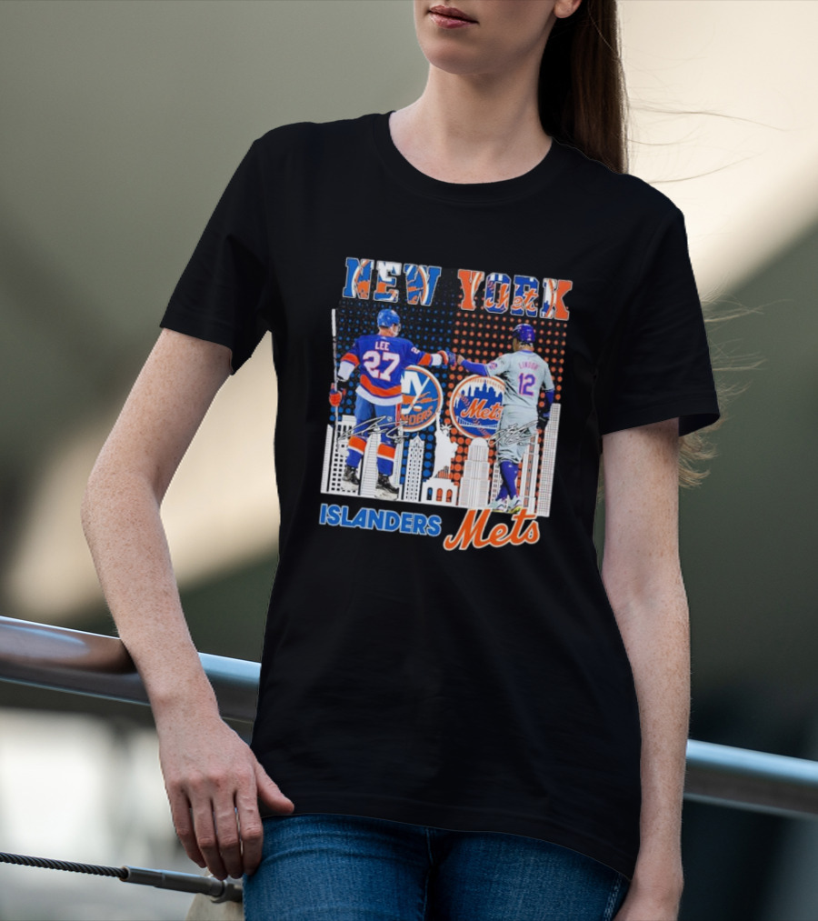 New York Islanders Mets Anders Lee Francisco Lindor Collaboration T-Shirt