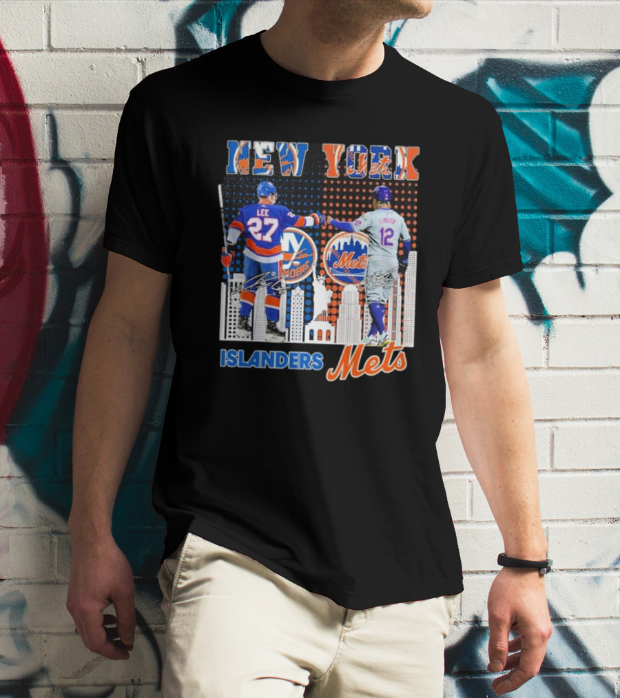 New York Islanders Mets Anders Lee Francisco Lindor Collaboration T-Shirt