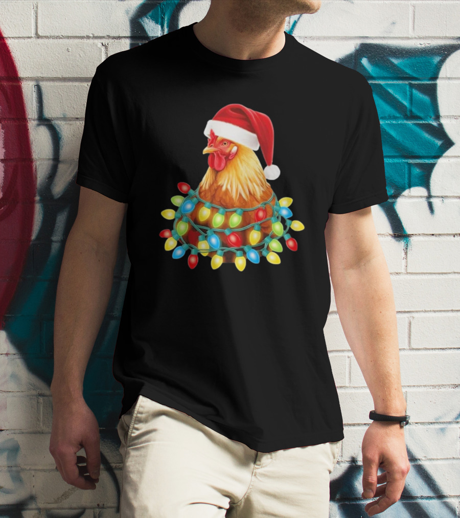 Santa Chicken Christmas Lights Festive Hilarious T-Shirt