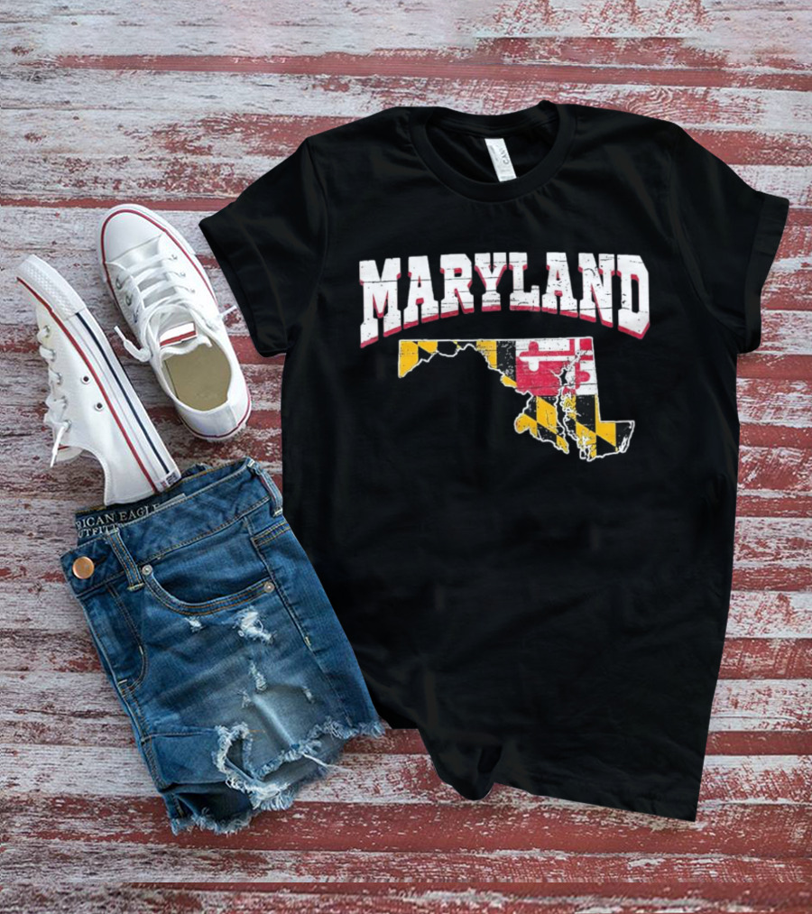 Maryland State Flag Map Proud Us Citizen America T-Shirt