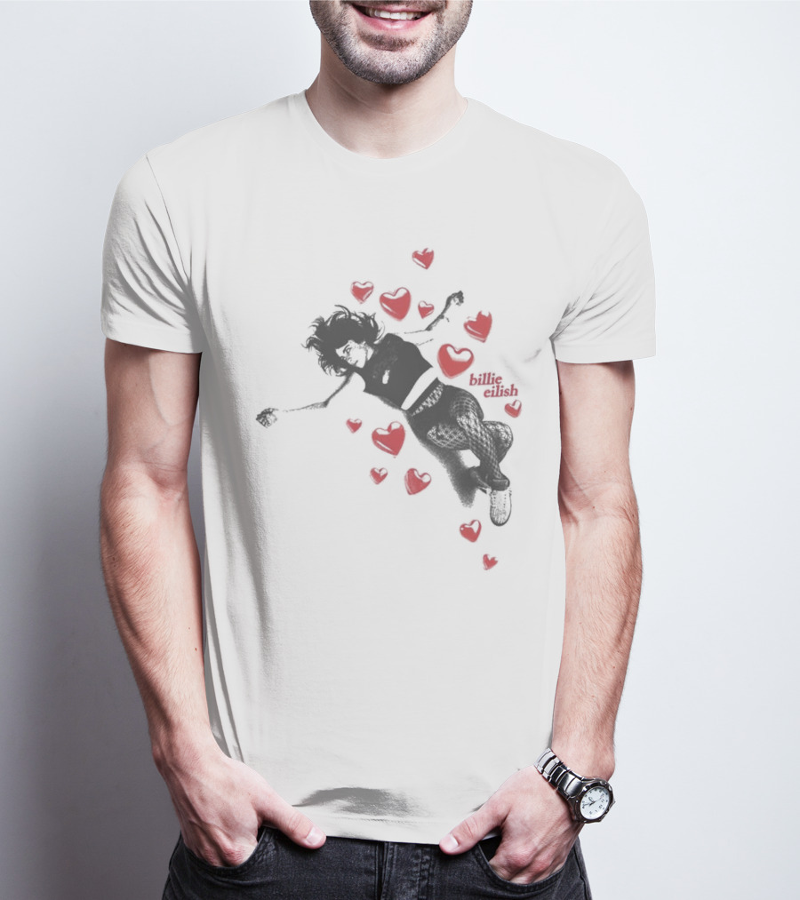 Billie Eilish Surrounded By Floating Red Hearts Valentine T-Shirt