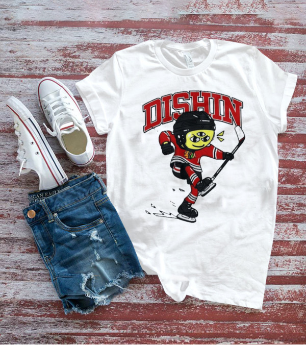 Chicago Blackhawks Just Dishin Hockey Player Cartoon Character Skating T-Shirt