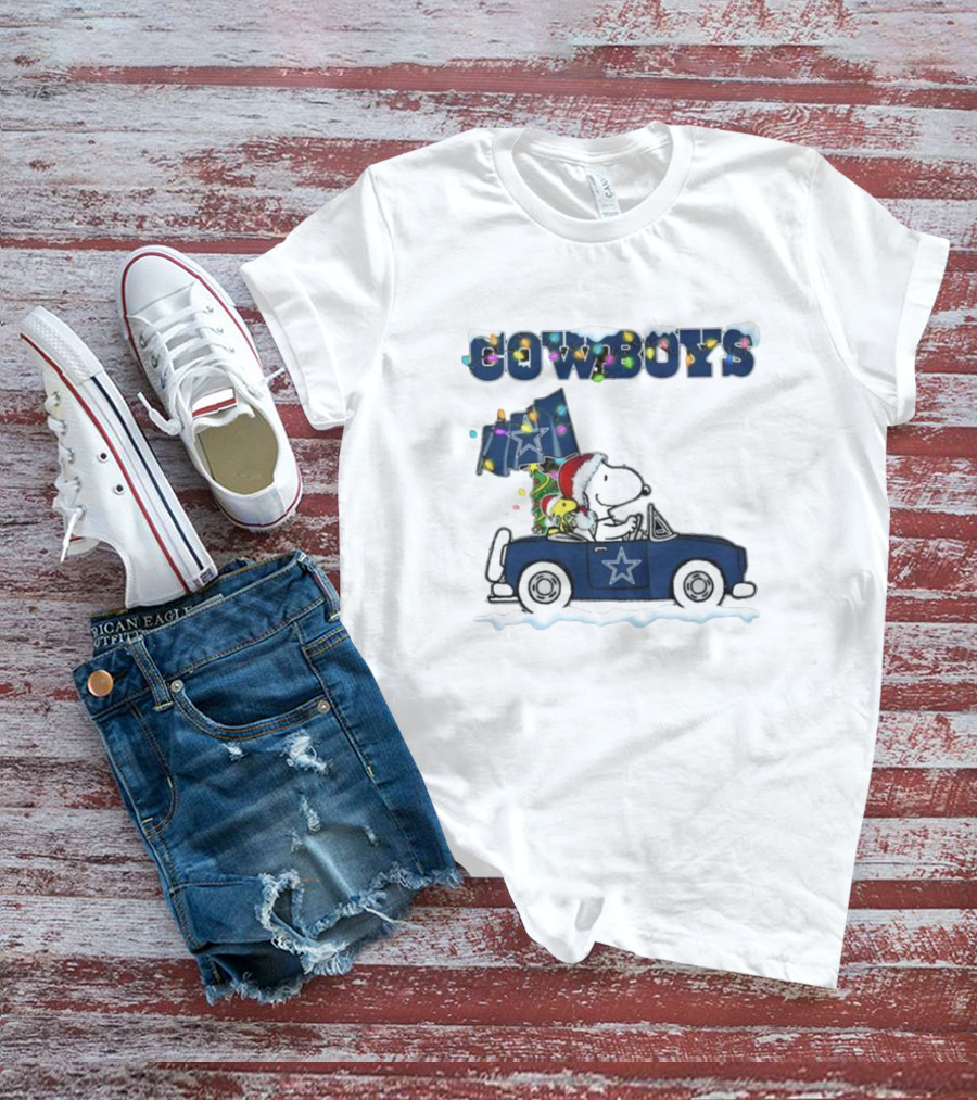 Cowboys Snoopy Christmas Car Cartoon Sports T-Shirt