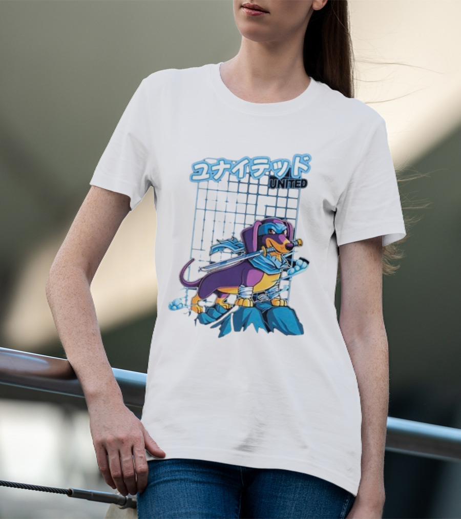 Dylan United Unitedgamer Bumi Ninja Dog On Rock With Sword And Blue Scarves T-Shirt