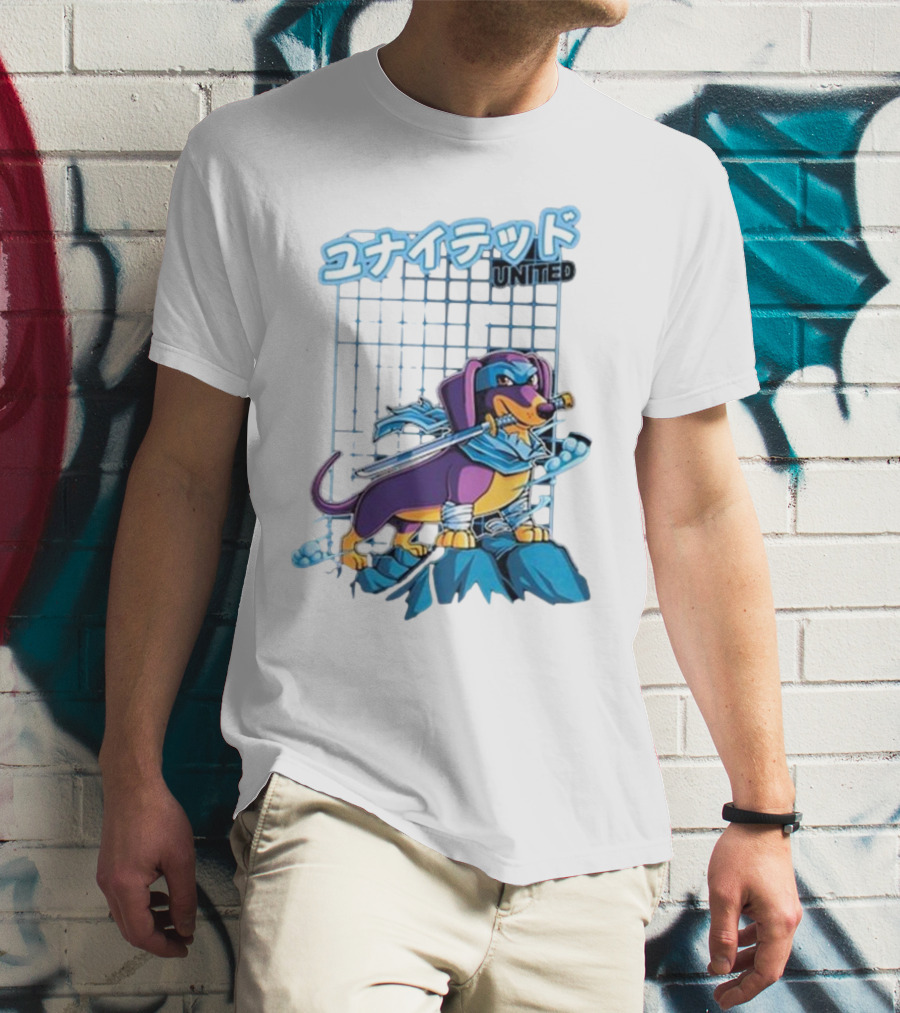 Dylan United Unitedgamer Bumi Ninja Dog On Rock With Sword And Blue Scarves T-Shirt