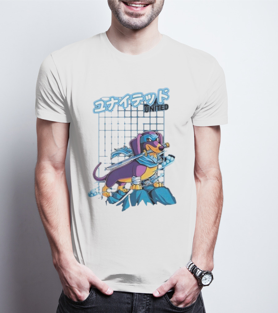 Dylan United Unitedgamer Bumi Ninja Dog On Rock With Sword And Blue Scarves T-Shirt