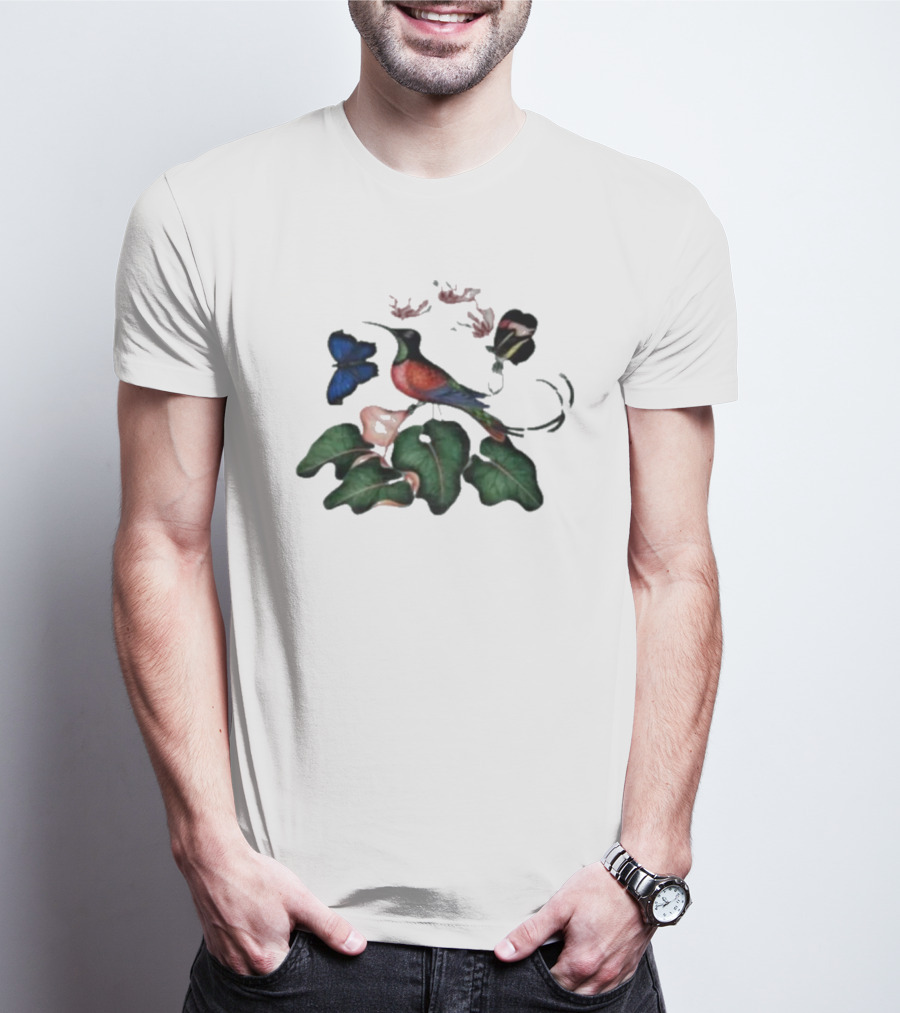 Yoshinobu Yamamoto The Dybdahl Co Hummingbird And Butterflies Among Flowers T-Shirt