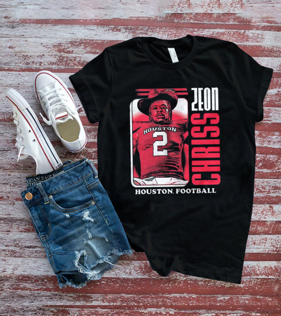 Houston Cougars Football Zeon Chriss Number 2 Red Black White T-Shirt