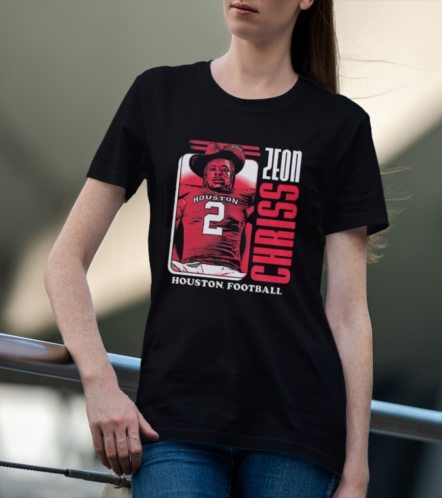 Houston Cougars Football Zeon Chriss Number 2 Red Black White T-Shirt