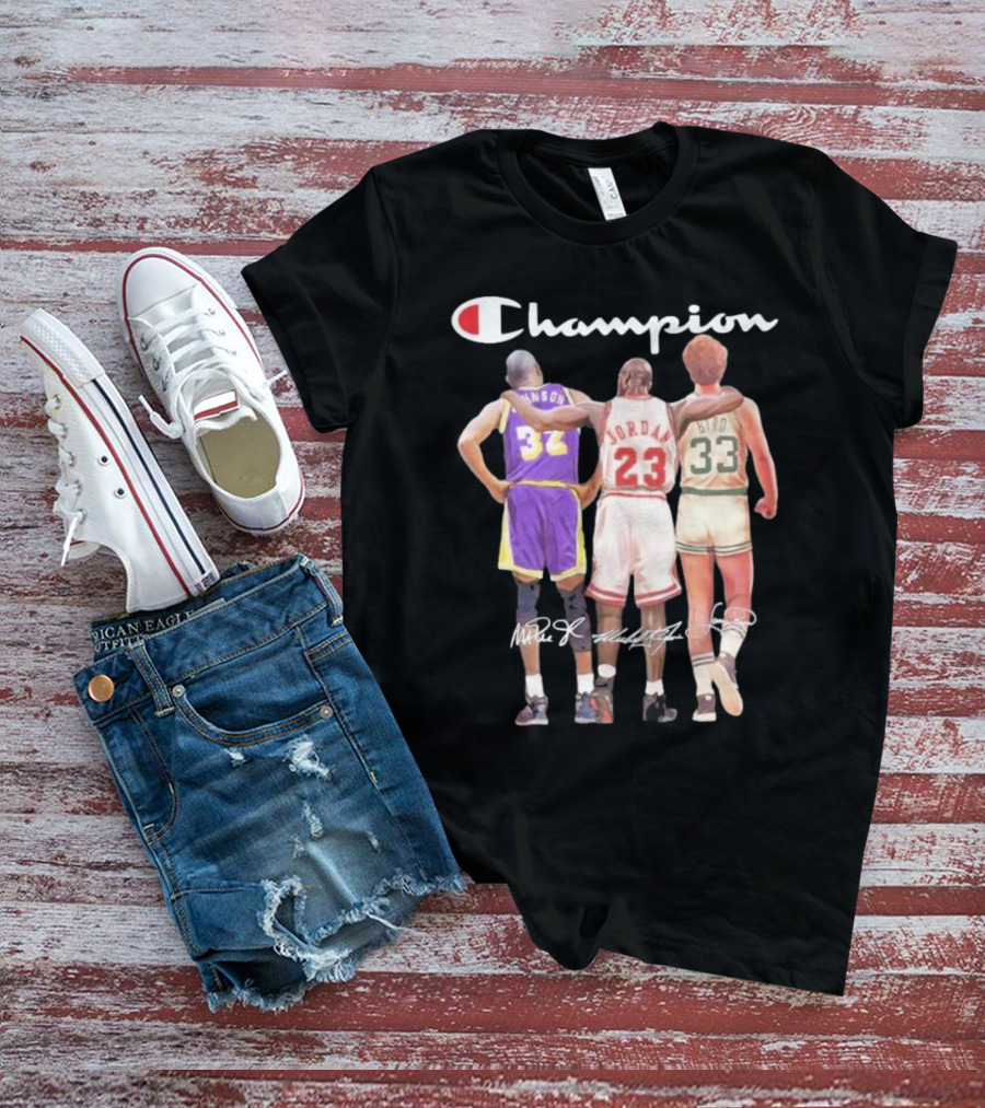 Champion Magic Johnson Jordan Bird Signatures 32 23 33 T-Shirt