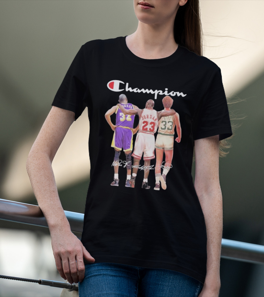 Champion Magic Johnson Jordan Bird Signatures 32 23 33 T-Shirt