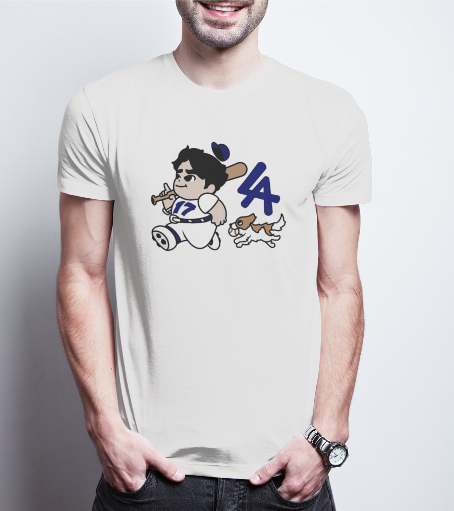 Chunkytani 10oz Fleece LA Baseball Player With Bat And Dog T-Shirt