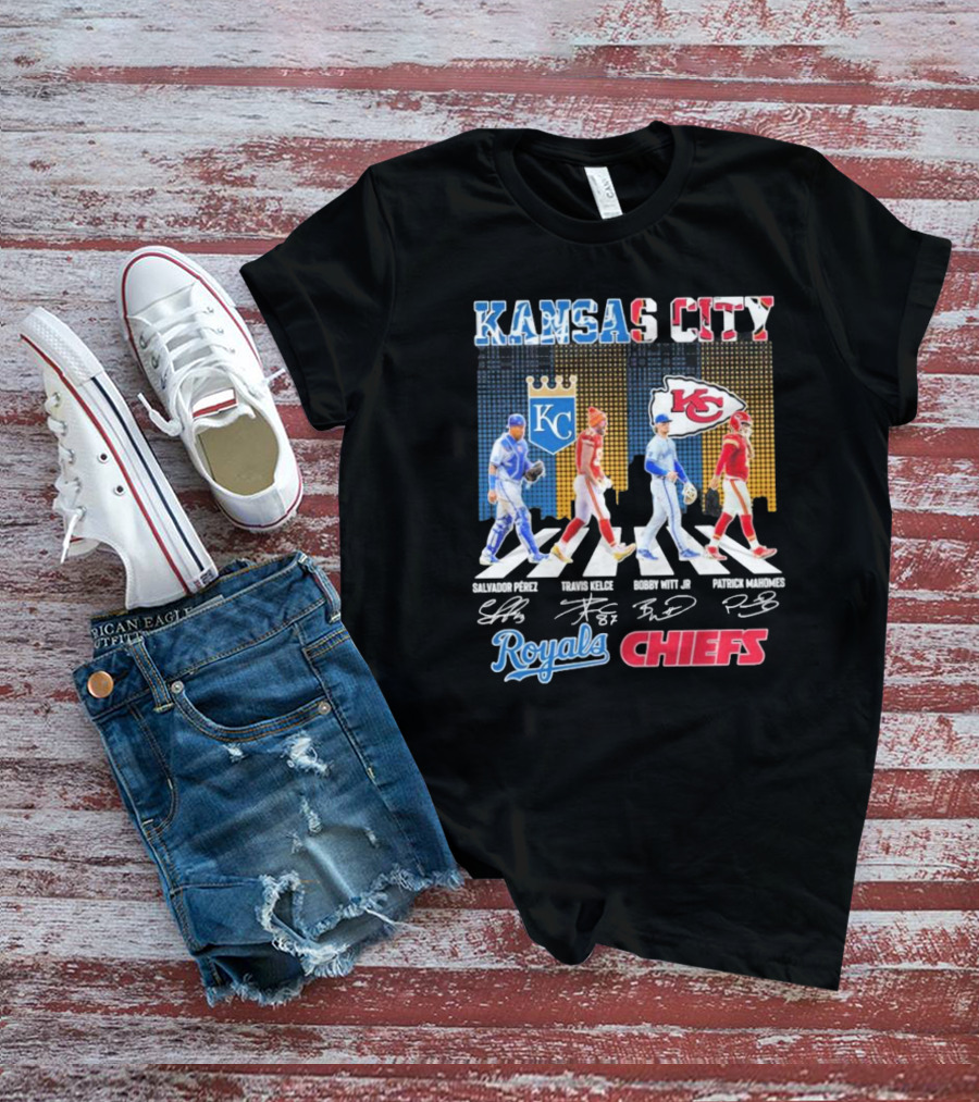 Kansas City Royals Salvador Pérez Bobby Witt Jr Kansas City Chiefs Travis Kelce Patrick Mahomes Abbey Road Signatures T-Shirt