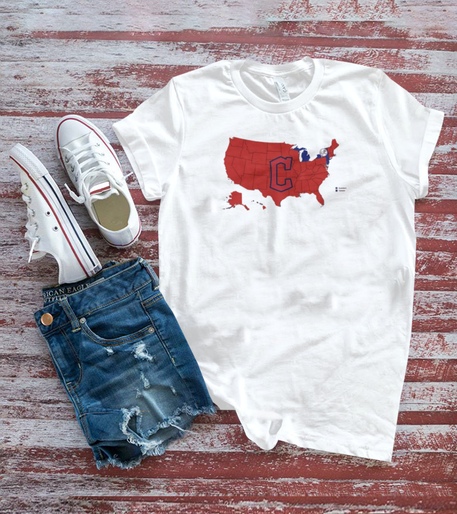 Map Of Who America Is Rooting For In The NLCS Cleveland Guardians MLB Logo USA Outline T-Shirt