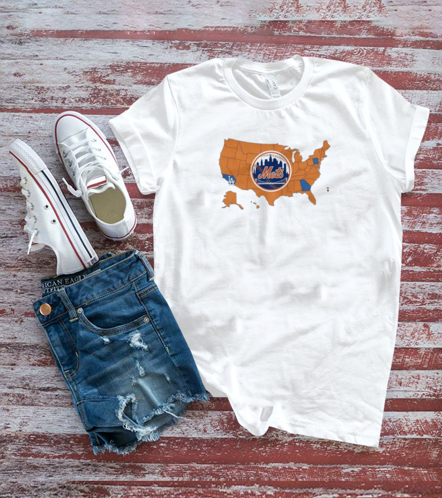 Map Of America Rooting For Mets With Dodgers And Braves Highlights In NLCS MLB T-Shirt