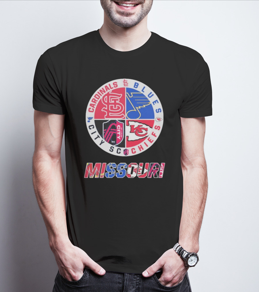 Missouri Cardinals Blues City SC Chiefs Logo Collection T-Shirt