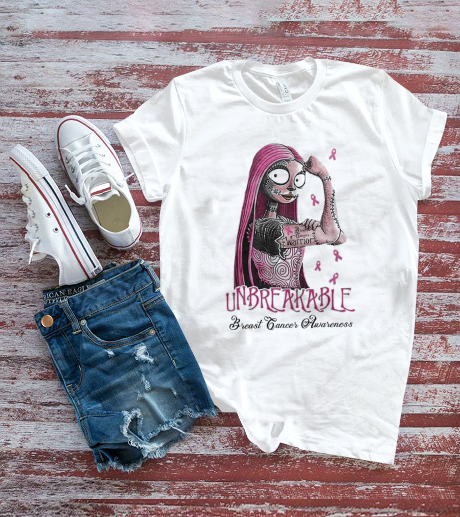 Unbreakable Warrior Breast Cancer Awareness Sally The Nightmare Before Christmas T-Shirt