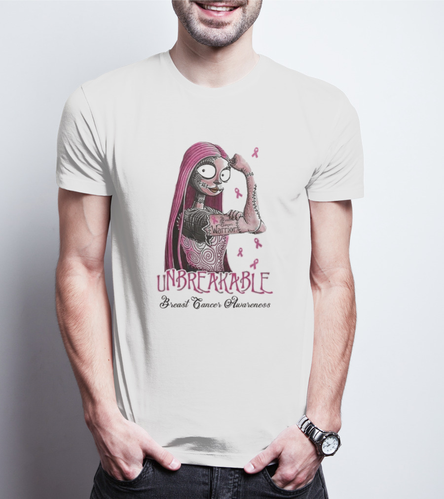 Unbreakable Warrior Breast Cancer Awareness Sally The Nightmare Before Christmas T-Shirt