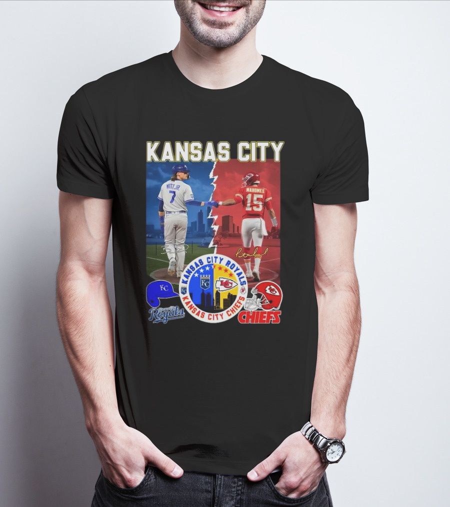 Kansas City Royals Robert Witt Jr. Chiefs Patrick Mahomes Signatures Royals Chiefs T-Shirt