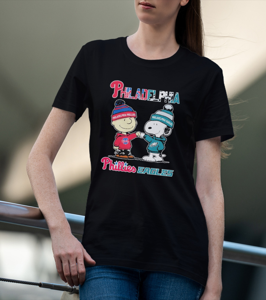 Philadelphia Phillies Eagles Snoopy Charlie Brown Fist Bump Collaboration T-Shirt