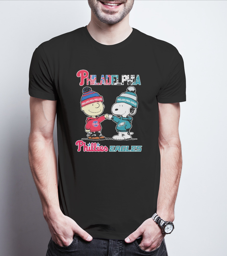 Philadelphia Phillies Eagles Snoopy Charlie Brown Fist Bump Collaboration T-Shirt