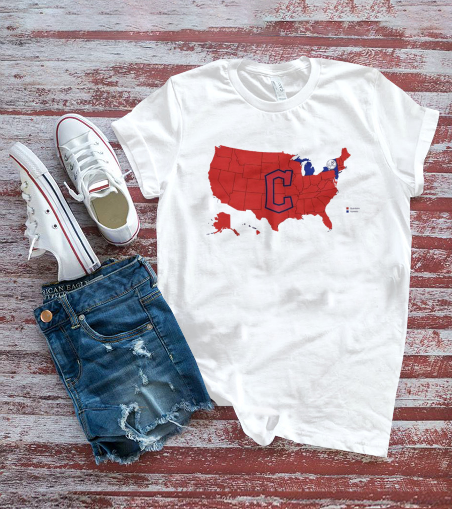 Map Showing Cleveland Guardians Dominance Over New York Yankees In ALCS Fan Support Across America T-Shirt