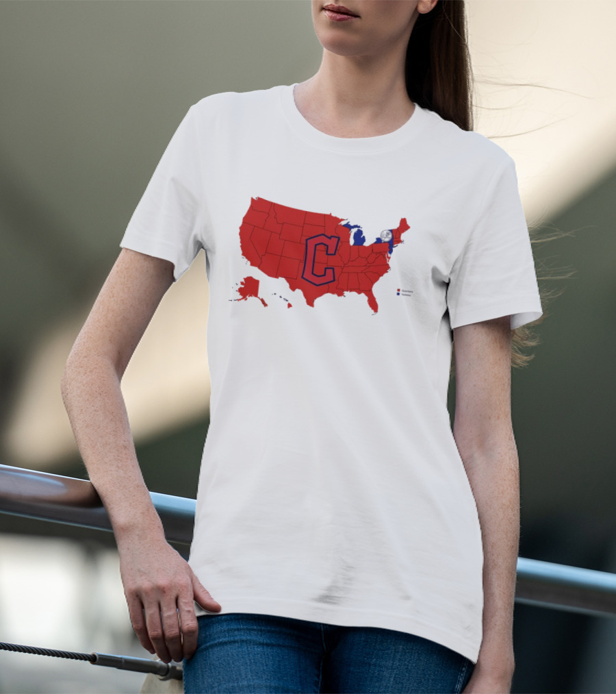 Map Showing Cleveland Guardians Dominance Over New York Yankees In ALCS Fan Support Across America T-Shirt