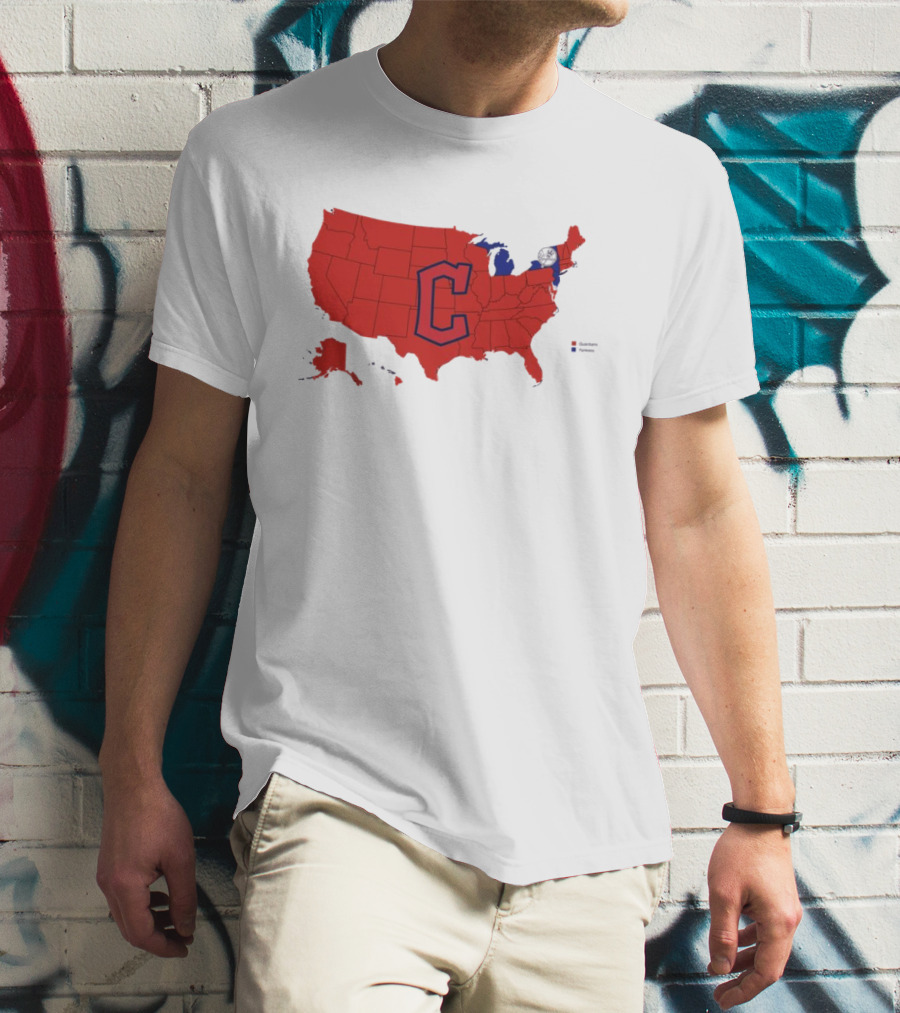 Map Showing Cleveland Guardians Dominance Over New York Yankees In ALCS Fan Support Across America T-Shirt