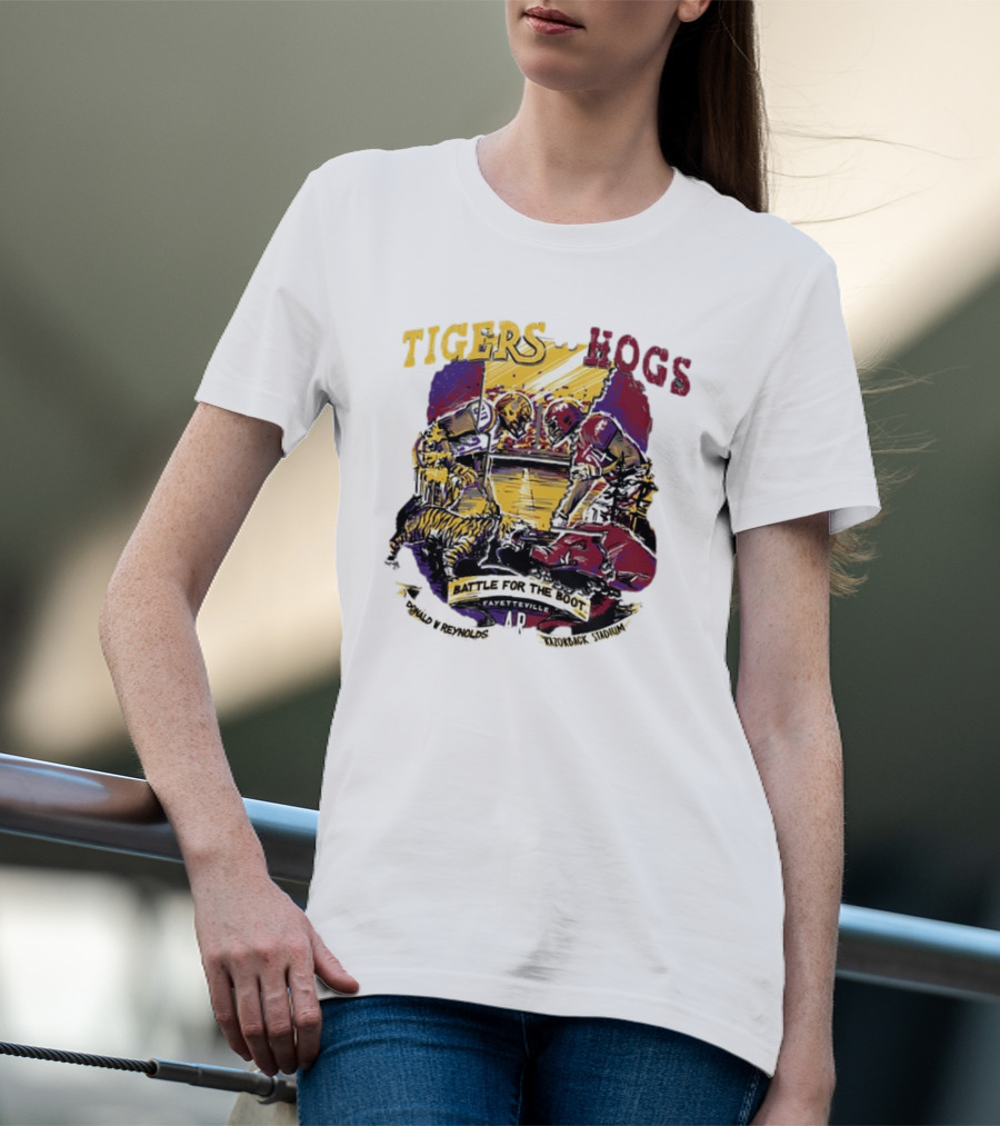 Tigers Vs. Hogs Battle For The Boot Fayetteville Donald W Reynolds Razorback Stadium T-Shirt