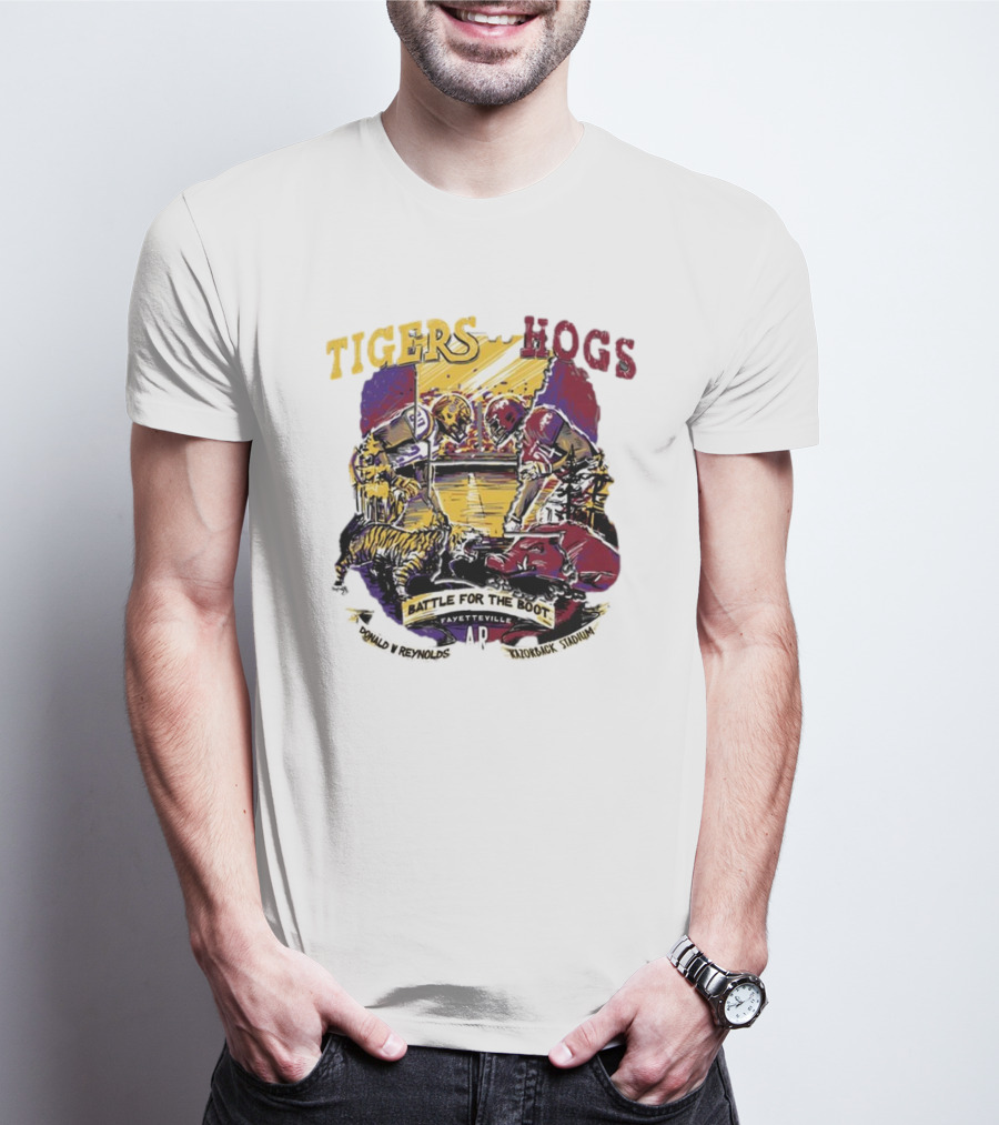 Tigers Vs. Hogs Battle For The Boot Fayetteville Donald W Reynolds Razorback Stadium T-Shirt