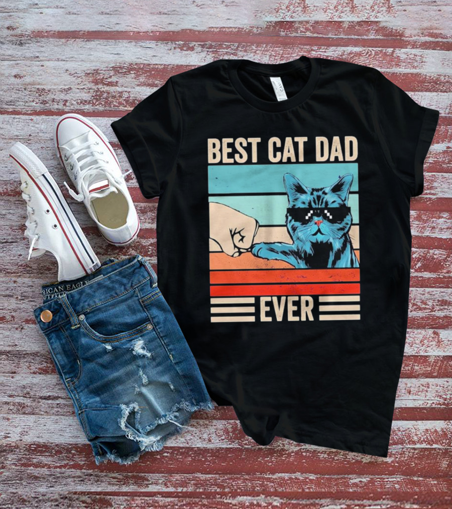 Best Cat Dad Ever Bump Fist With Cool Cat FatherS Day T-Shirt