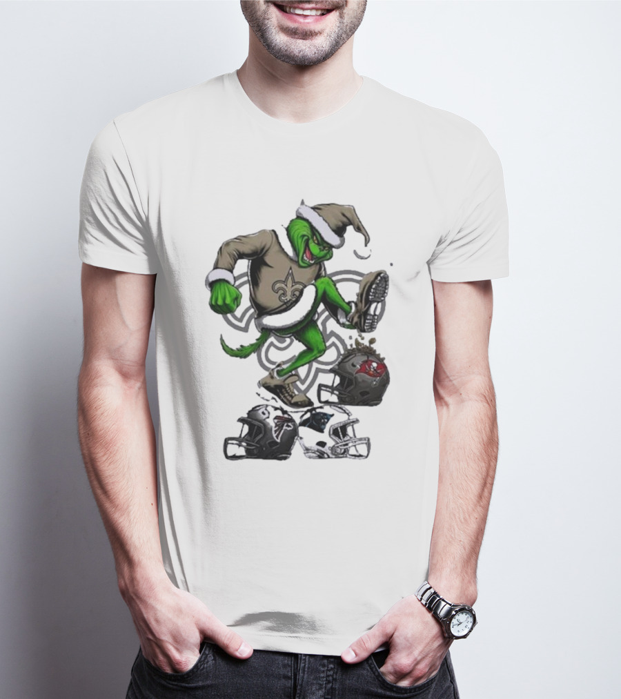 Grinch Crushes Rival NFL Teams In New Orleans Saints Gear T-Shirt