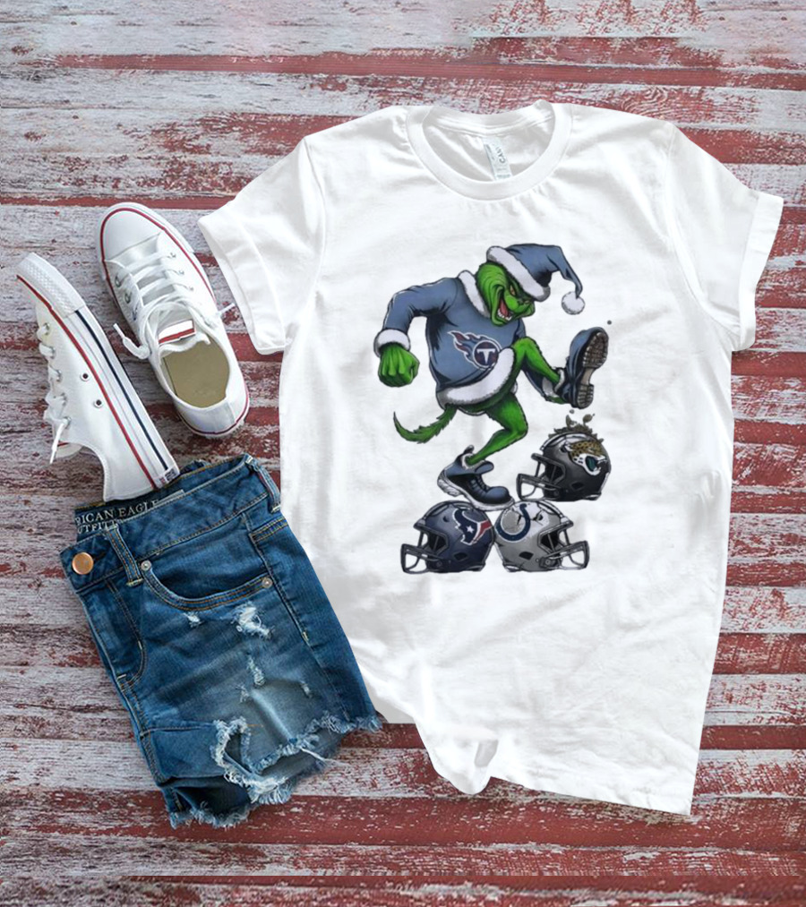 Christmas Grinch Tennessee Titans Stomping On Jaguars Texans Colts T-Shirt