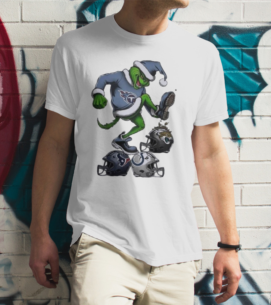 Christmas Grinch Tennessee Titans Stomping On Jaguars Texans Colts T-Shirt